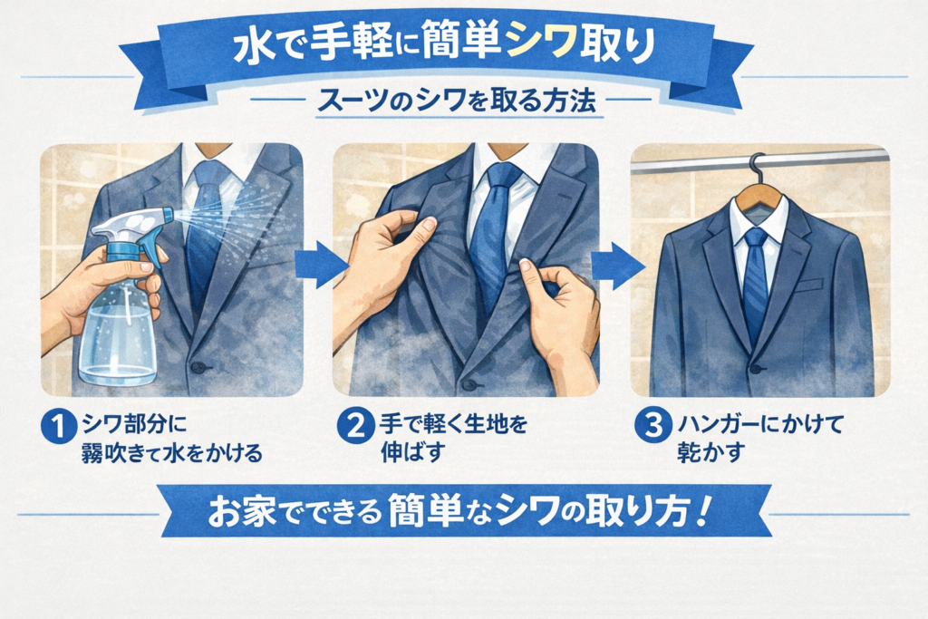 霧吹きを使ってシワを取る