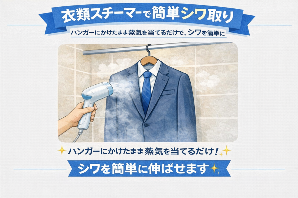 スチーマーでシワを取る