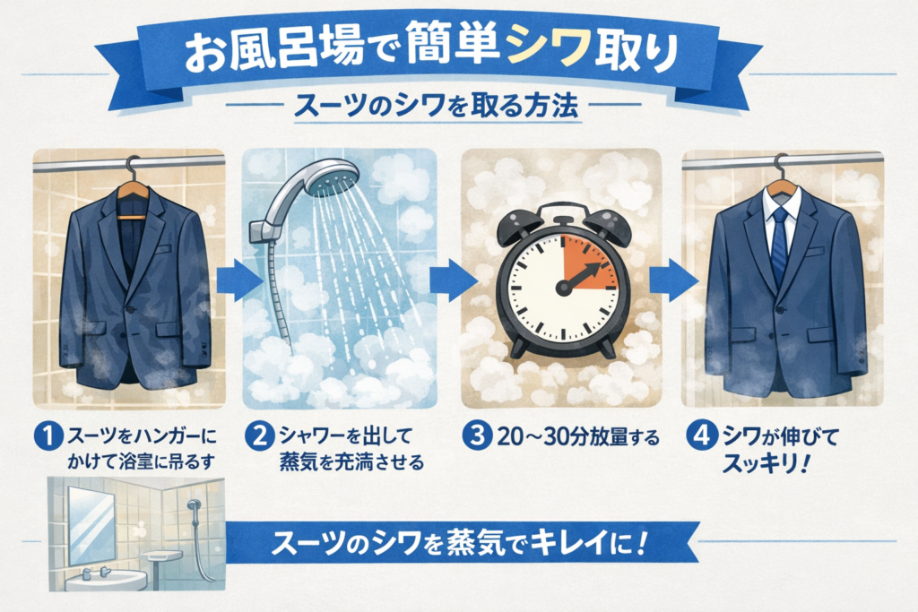 お風呂の蒸気でしわ取り