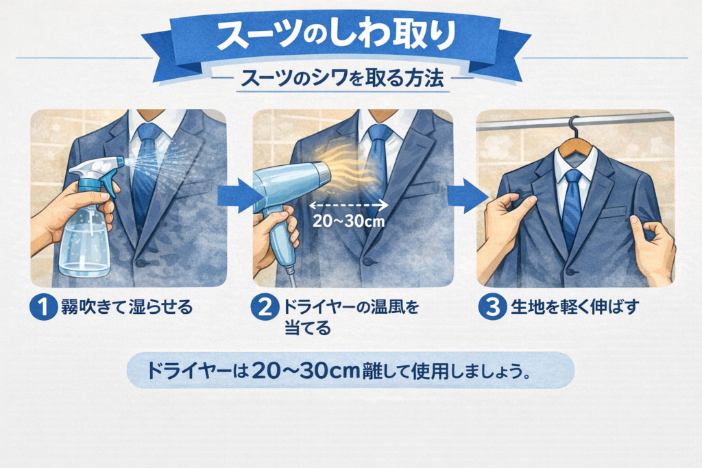 ドライヤーでシワを取る